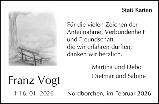 Traueranzeige von Franz Vogt von Neue Westfälische und Westfalen-Blatt