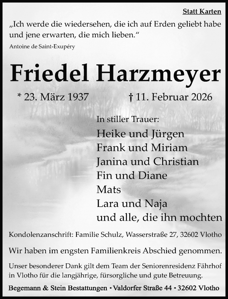  Traueranzeige für Friedel Harzmeyer vom 21.02.2026 aus Neue Westfälische und Westfalen-Blatt