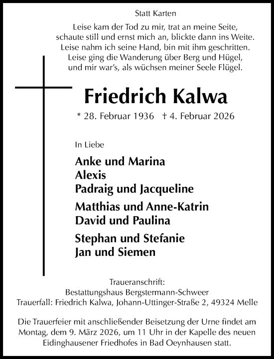Traueranzeige von Friedrich Kalwa von Neue Westfälische und Westfalen-Blatt