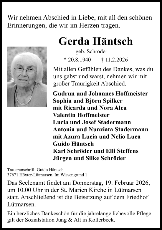 Traueranzeige von Gerda Häntsch von Neue Westfälische und Westfalen-Blatt