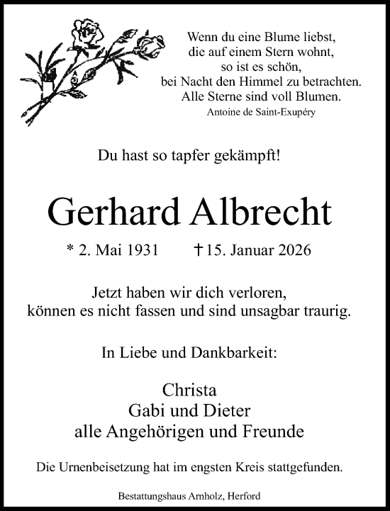 Traueranzeige von Gerhard Albrecht von Neue Westfälische und Westfalen-Blatt