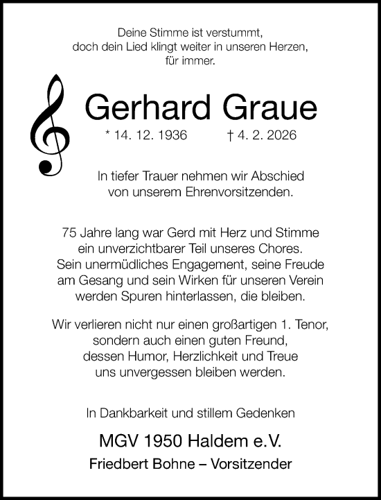 Traueranzeige von Gerhard Graue von Neue Westfälische und Westfalen-Blatt