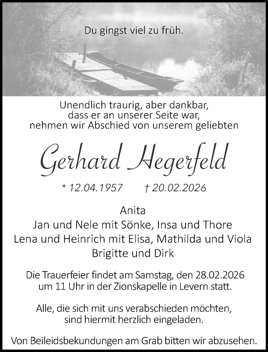 Traueranzeige von Gerhard Hegerfeld von Neue Westfälische und Westfalen-Blatt