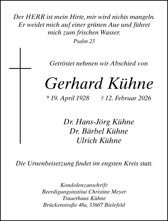 Traueranzeige von Gerhard Kühne von Neue Westfälische und Westfalen-Blatt