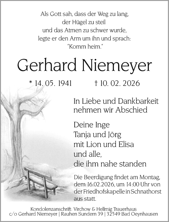 Traueranzeige von Gerhard Niemeyer von Neue Westfälische und Westfalen-Blatt