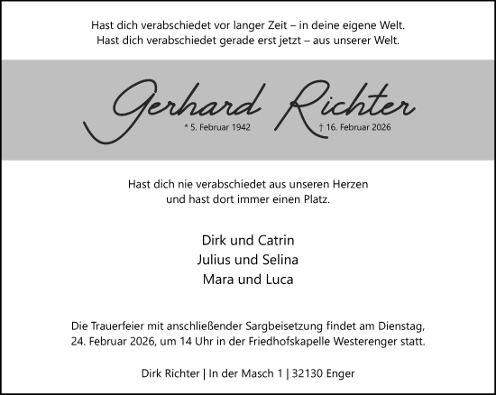 Traueranzeige von Gerhard Richter von Neue Westfälische und Westfalen-Blatt