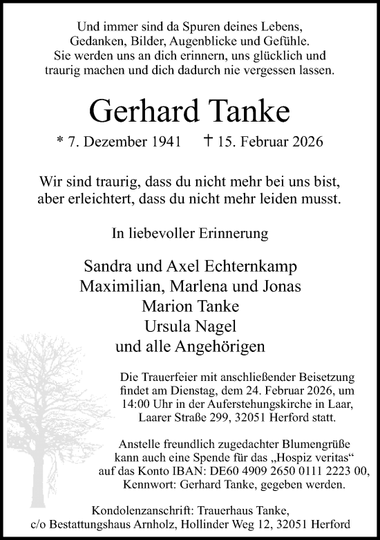 Traueranzeige von Gerhard Tanke von Neue Westfälische und Westfalen-Blatt