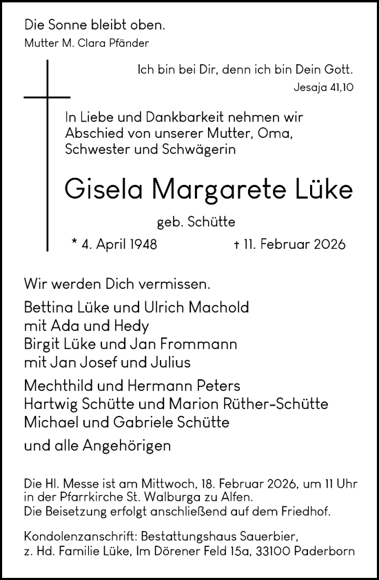 Traueranzeige von Gisela Margarete Lüke von Neue Westfälische und Westfalen-Blatt