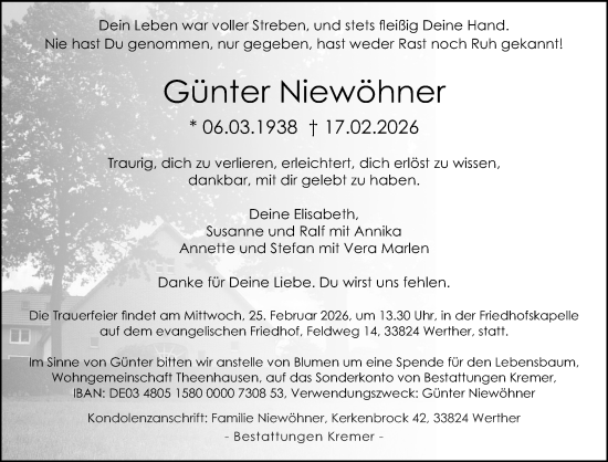 Traueranzeige von Günter Niewöhner von Neue Westfälische und Westfalen-Blatt