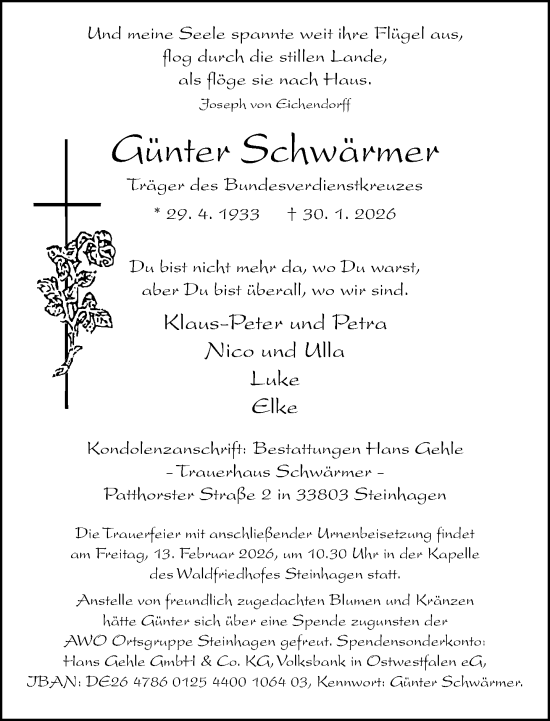 Traueranzeige von Günter Schwärmer von Neue Westfälische und Westfalen-Blatt