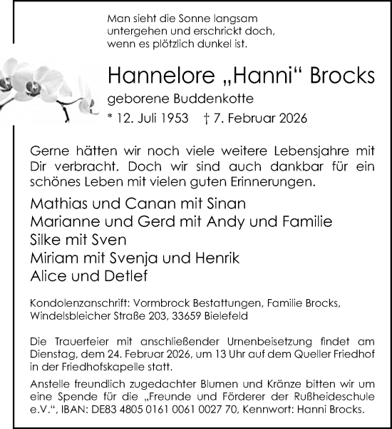 Traueranzeige von Hannelore Brocks von Neue Westfälische und Westfalen-Blatt