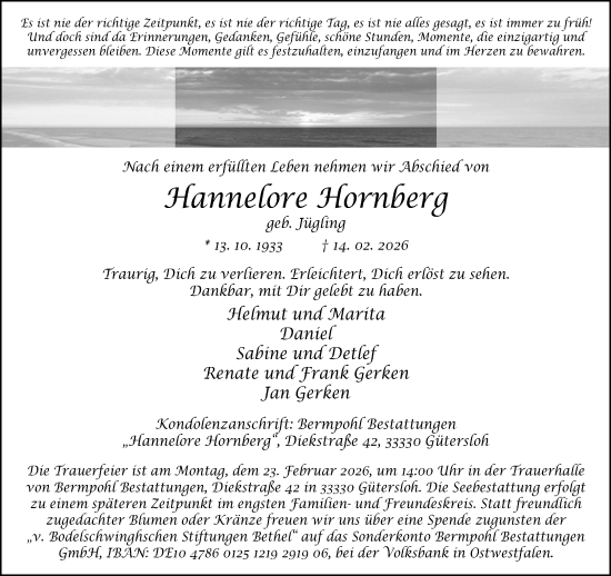 Traueranzeige von Hannelore Hornberg von Neue Westfälische und Westfalen-Blatt