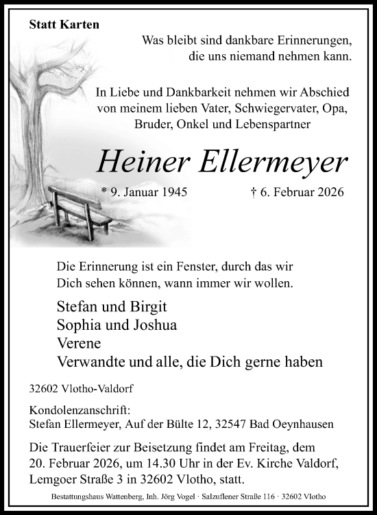 Traueranzeige von Heiner Ellermeyer von Neue Westfälische und Westfalen-Blatt