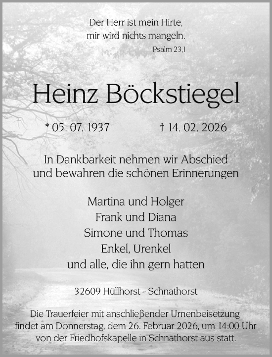 Traueranzeige von Heinz Böckstiegel von Neue Westfälische und Westfalen-Blatt