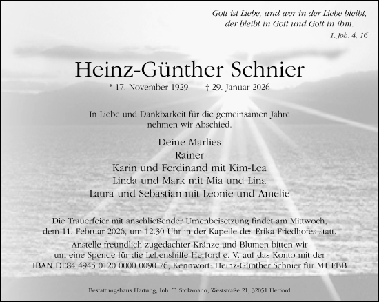 Traueranzeige von Heinz-Günther Schnier von Neue Westfälische und Westfalen-Blatt