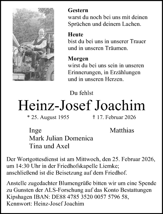 Traueranzeige von Heinz-Josef Joachim von Neue Westfälische und Westfalen-Blatt
