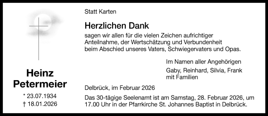 Traueranzeige von Heinz Petermeier von Neue Westfälische und Westfalen-Blatt