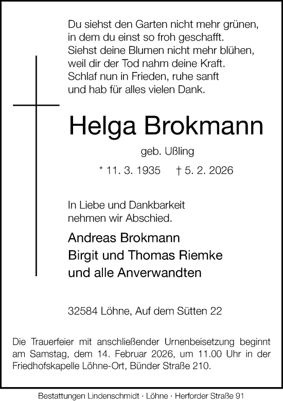 Traueranzeige von Helga Brokmann von Neue Westfälische und Westfalen-Blatt