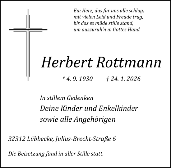 Traueranzeige von Herbert Rottmann von Neue Westfälische und Westfalen-Blatt