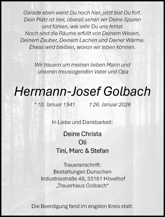Traueranzeige von Hermann-Josef Golbach von Neue Westfälische und Westfalen-Blatt
