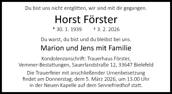 Traueranzeige von Horst Förster von Neue Westfälische und Westfalen-Blatt
