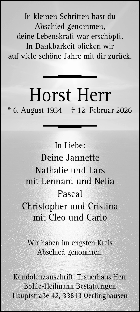 Traueranzeige von Horst Herr von Neue Westfälische und Westfalen-Blatt