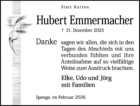 Traueranzeige von Hubert Emmermacher von Neue Westfälische und Westfalen-Blatt