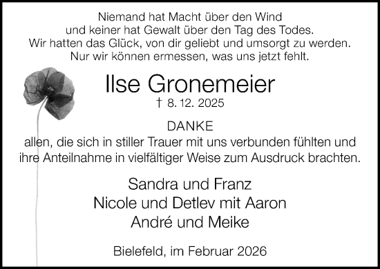 Traueranzeige von Ilse Gronemeier von Neue Westfälische und Westfalen-Blatt
