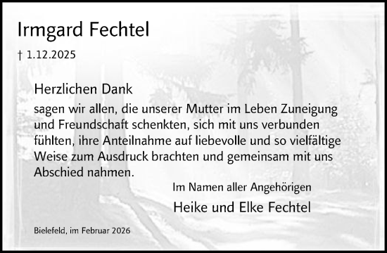 Traueranzeige von Irmgard Fechtel von Neue Westfälische und Westfalen-Blatt