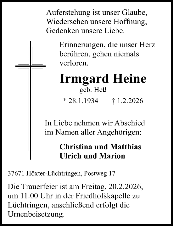 Traueranzeige von Irmgard Heine von Neue Westfälische und Westfalen-Blatt
