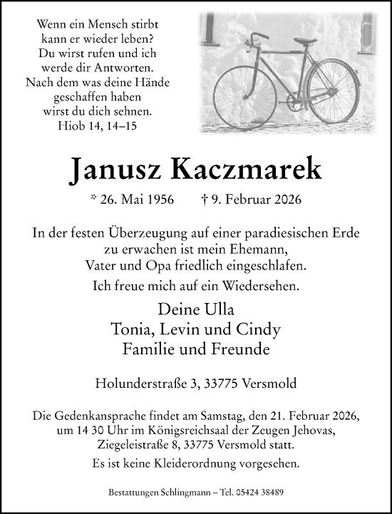 Traueranzeige von Janusz Kaczmarek von Neue Westfälische und Westfalen-Blatt
