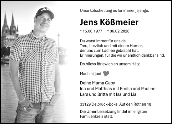 Traueranzeige von Jens Kößmeier von Neue Westfälische und Westfalen-Blatt