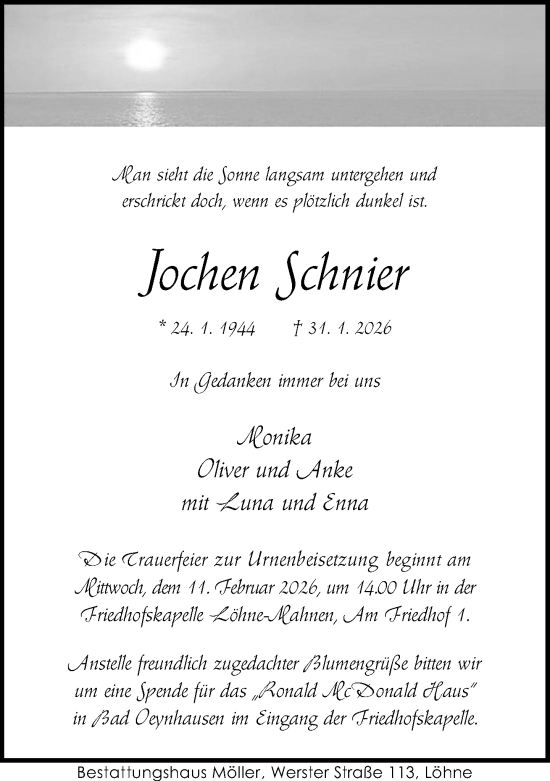 Traueranzeige von Jochen Schnier von Neue Westfälische und Westfalen-Blatt