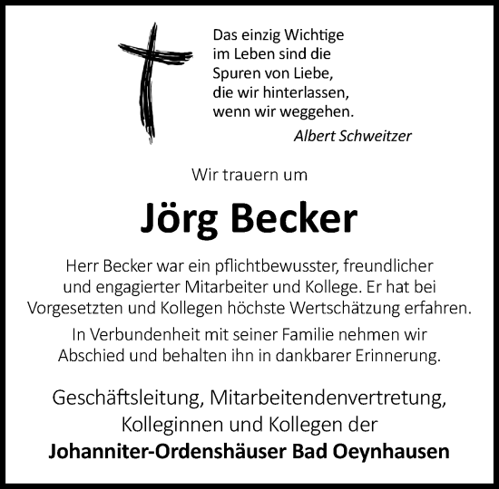 Traueranzeige von Jörg Becker von Neue Westfälische und Westfalen-Blatt