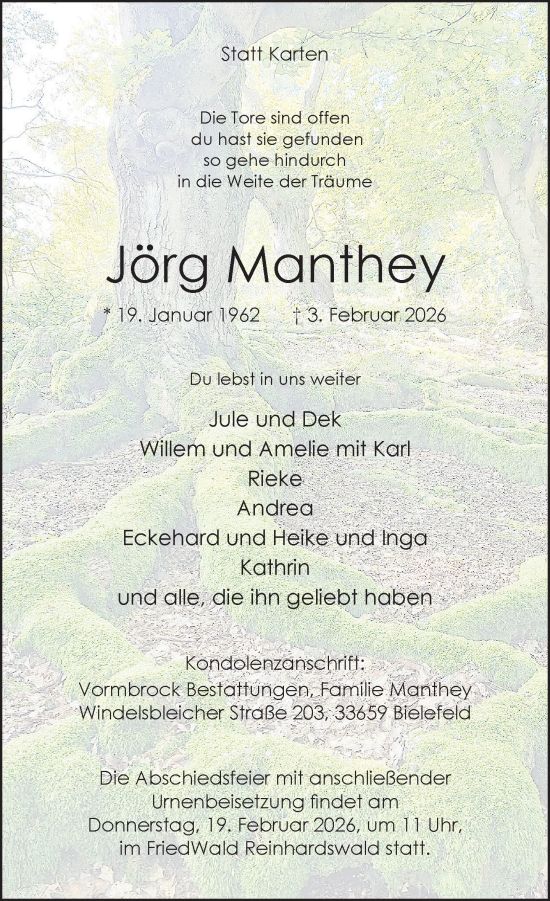 Traueranzeige von Jörg Manthey von Neue Westfälische und Westfalen-Blatt