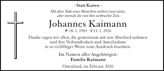 Traueranzeige von Johannes Kaimann von Neue Westfälische und Westfalen-Blatt