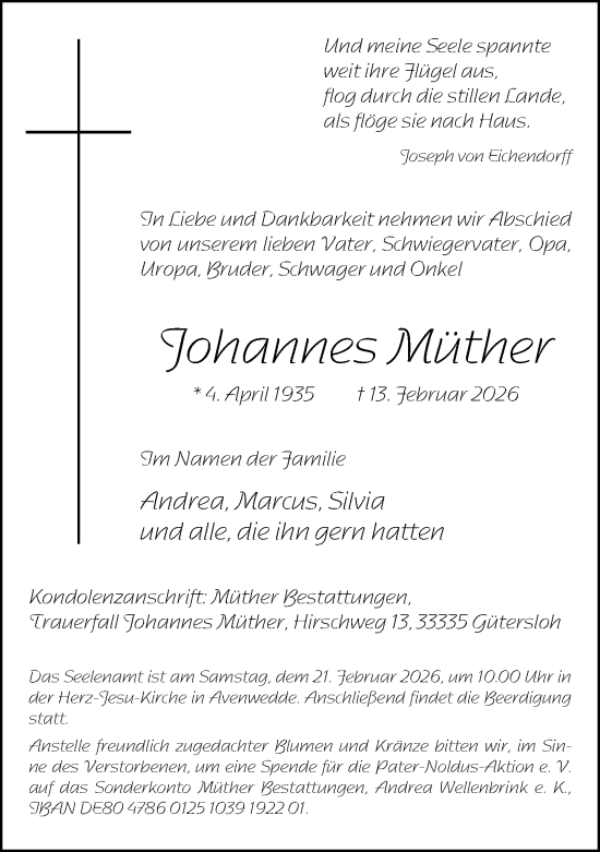 Traueranzeige von Johannes Müther von Neue Westfälische und Westfalen-Blatt