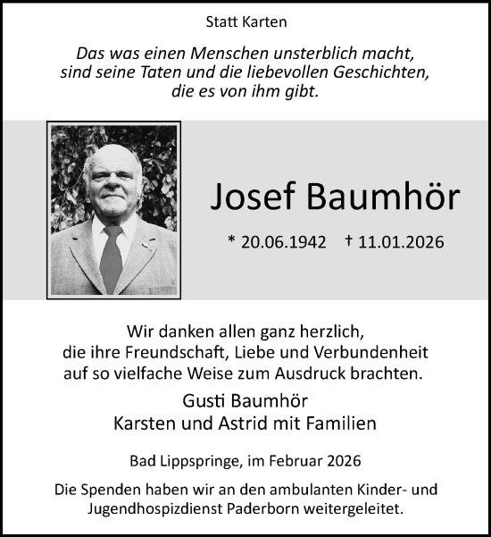 Traueranzeige von Josef Baumhör von Neue Westfälische und Westfalen-Blatt