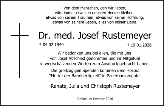 Traueranzeige von Josef Rustemeyer von Neue Westfälische und Westfalen-Blatt