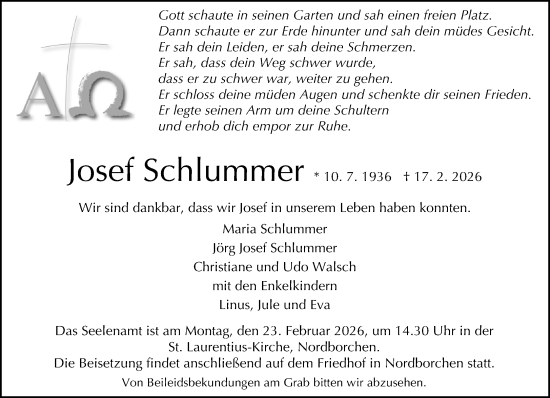 Traueranzeige von Josef Schlummer von Neue Westfälische und Westfalen-Blatt