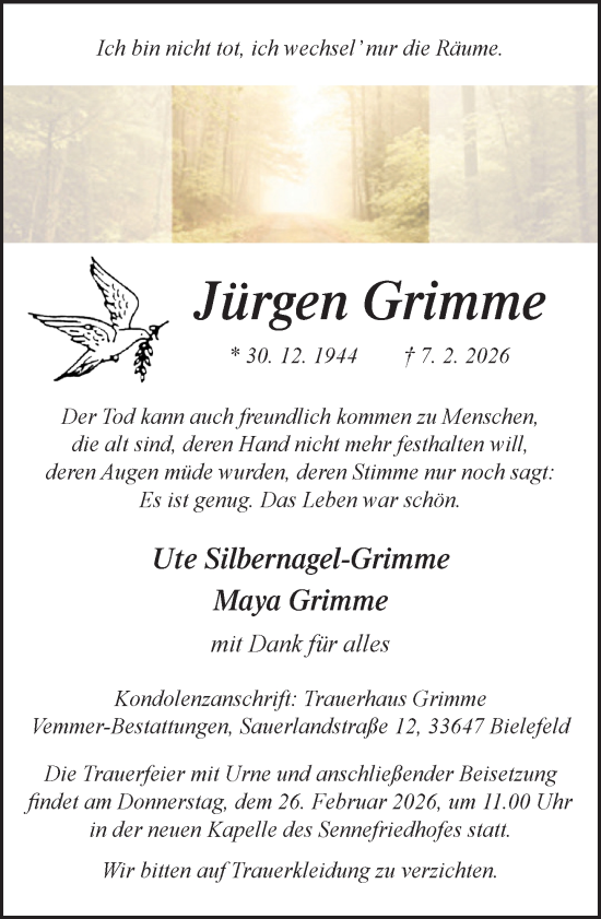 Traueranzeige von Jürgen Grimme von Neue Westfälische und Westfalen-Blatt