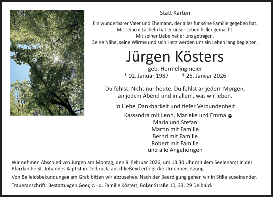 Traueranzeige von Jürgen Kösters von Neue Westfälische und Westfalen-Blatt