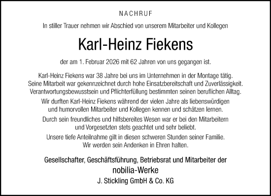 Traueranzeige von Karl-Heinz Fiekens von Neue Westfälische und Westfalen-Blatt