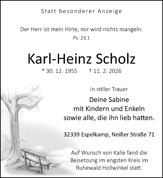 Traueranzeige von Karl-Heinz Scholz von Neue Westfälische und Westfalen-Blatt