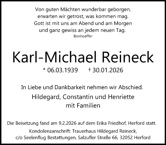 Traueranzeige von Karl-Michael Reineck von Neue Westfälische und Westfalen-Blatt