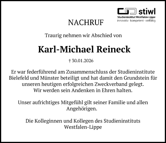 Traueranzeige von Karl-Michael Reineck von Neue Westfälische und Westfalen-Blatt
