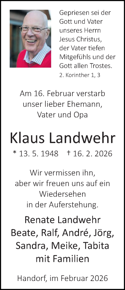 Traueranzeige von Klaus Landwehr von Neue Westfälische und Westfalen-Blatt