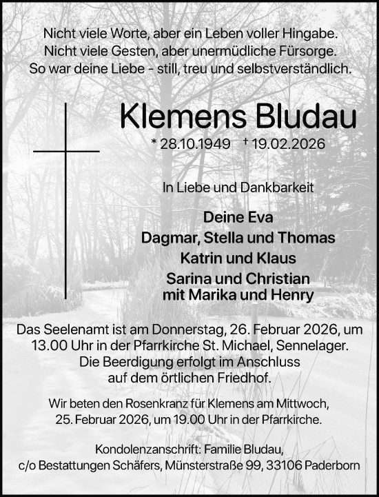 Traueranzeige von Klemens Bludau von Neue Westfälische und Westfalen-Blatt