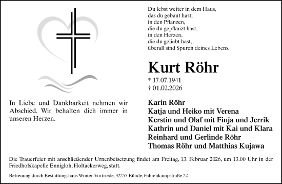Traueranzeige von Kurt Röhr von Neue Westfälische und Westfalen-Blatt