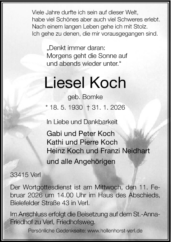 Traueranzeige von Liesel Koch von Neue Westfälische und Westfalen-Blatt